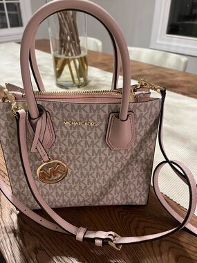 Michael Kors Blush Signature Mini Satchel with Gold Hardware